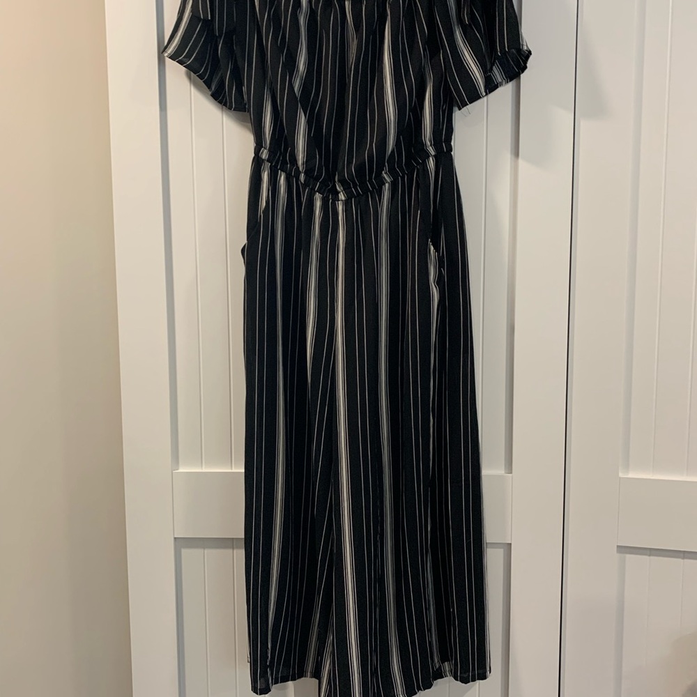 Luxology Black and White Vertical-Stripe Jumpsuit